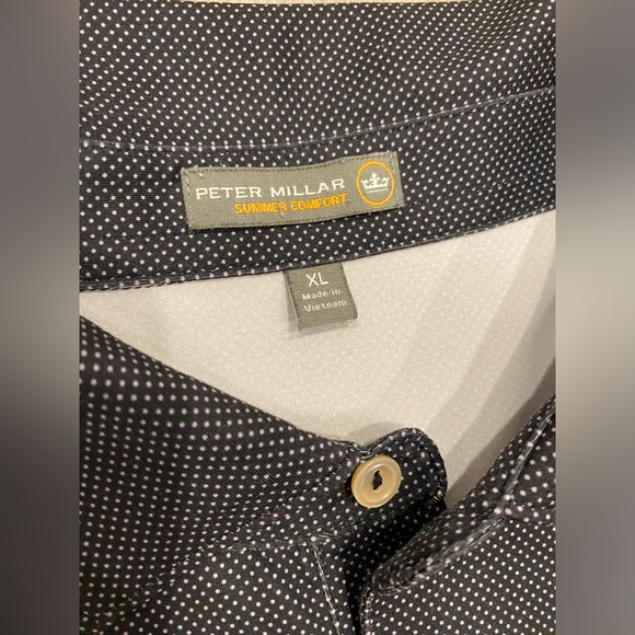 Peter Millar Polo Shirt Mens XL Black Summer Comfort Golf Stretch Striped Dots - Picture 3 of 7